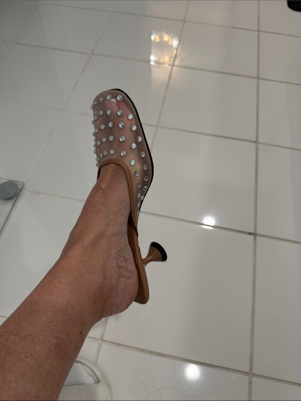 Jeffrey Campbell Tan Studded Square-Toe Mule Slides pre own 8 - Picture 7 of 9